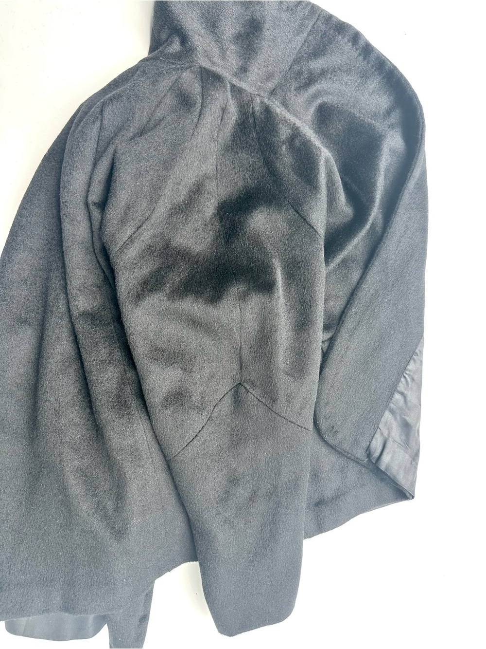 Vintage Cashmere Minimalist Women's Black Short Coat Jacket, Shawl Collar, S-M-L - Picture 11 of 16
